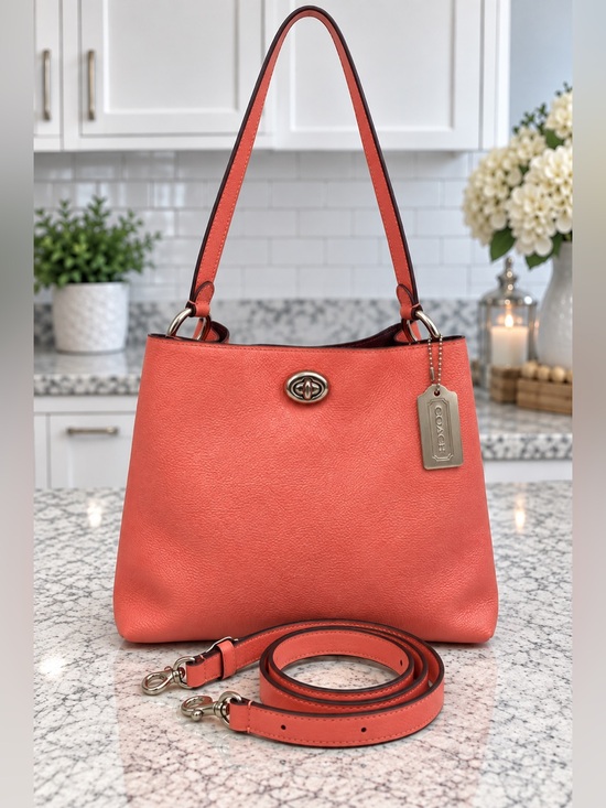 Coach Handbags - Coach Charlie Bucket Bag 55200 Coral Pebbled Leather Shoulder Tote